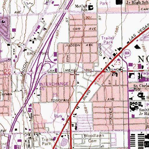 Topographic Map of Washington Continuation Junior and Senior High School, NV