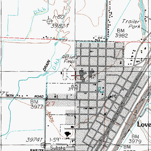 Topographic Map of Pershing County High School, NV