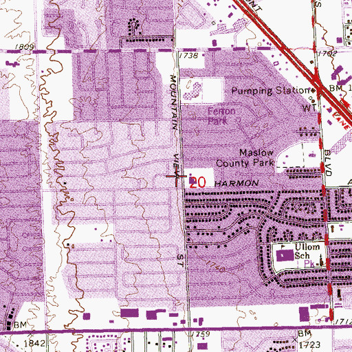 Topographic Map of C W Woodbury Middle School, NV