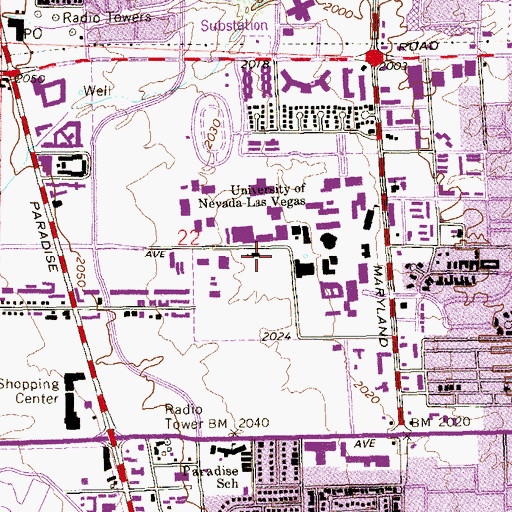 Topographic Map of University of Nevada Las Vegas, NV