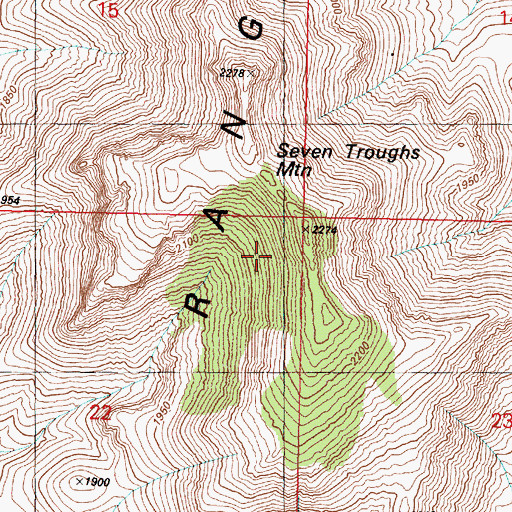 Topographic Map of Seven Troughs Gold Mines Company Mines, NV