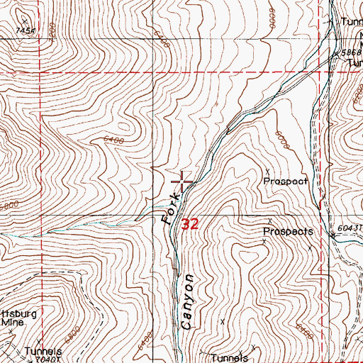 Topographic Map of Miners Dream Placer Mine, NV