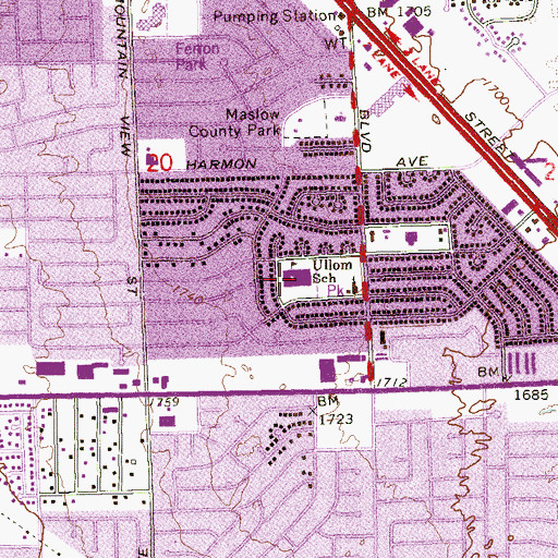 Topographic Map of J M Ullom Elementary School, NV