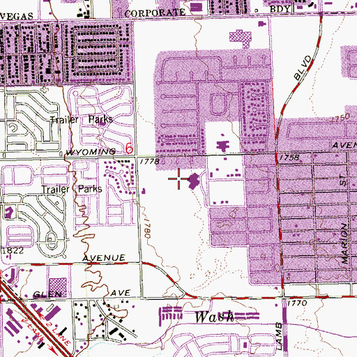 Topographic Map of Walther V Long Elementary School, NV