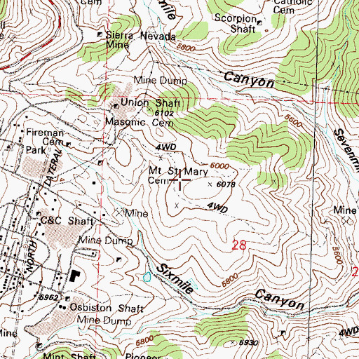 Topographic Map of Virginia City Cemeteries, NV