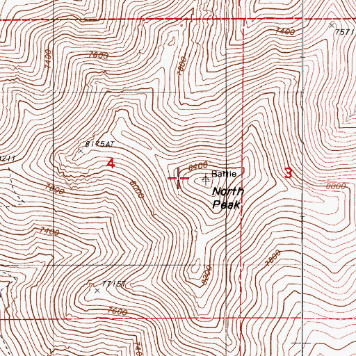 Topographic Map of North Peak, NV