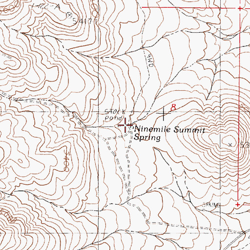 Topographic Map of Ninemile Summit Spring, NV