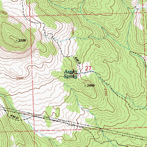 Topographic Map of Aspen Spring, NV