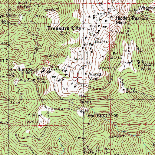 Topographic Map of Aurora Mine, NV