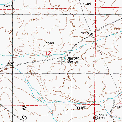 Topographic Map of Aurora Spring, NV