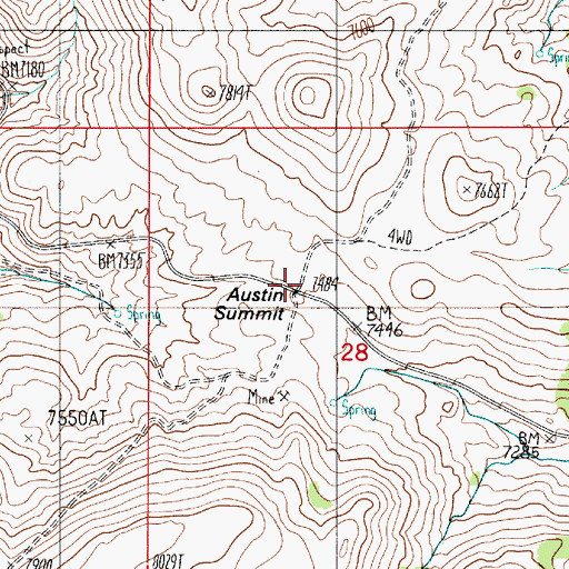 Topographic Map of Austin Summit, NV