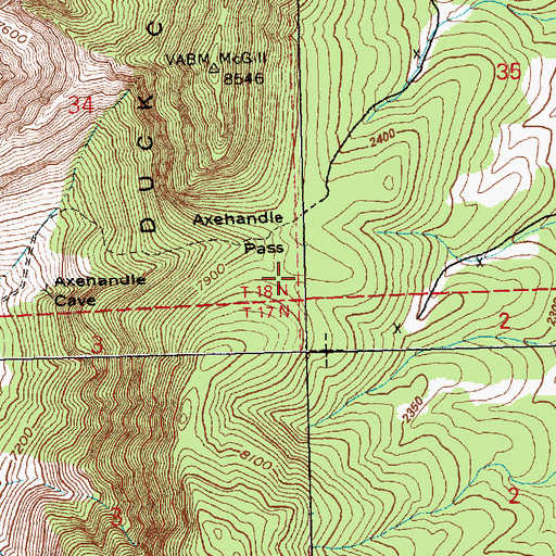Topographic Map of Axehandle Pass, NV