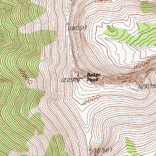 Topographic Map of Baker Peak, NV