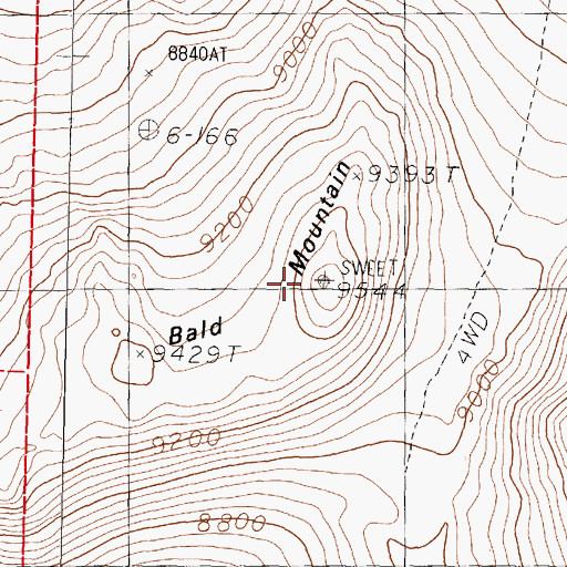 Topographic Map of Bald Mountain, NV
