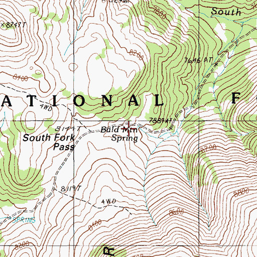 Topographic Map of Bald Mountain Spring, NV