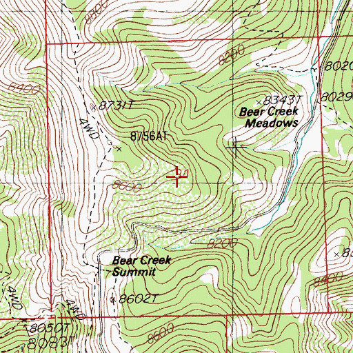 Topographic Map of Bear Creek Meadows, NV
