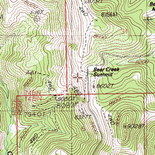 Topographic Map of Bear Creek Summit, NV