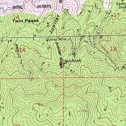 Topographic Map of Bell Shaft, NV