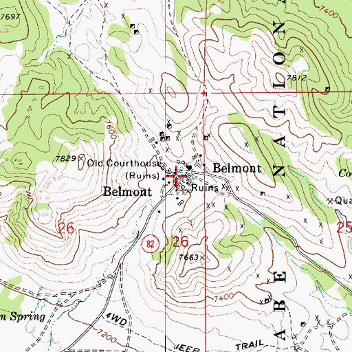 Topographic Map of Belmont, NV
