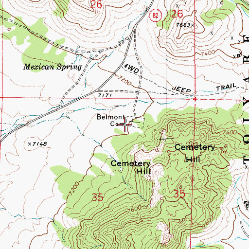 Topographic Map of Belmont Cemetery, NV