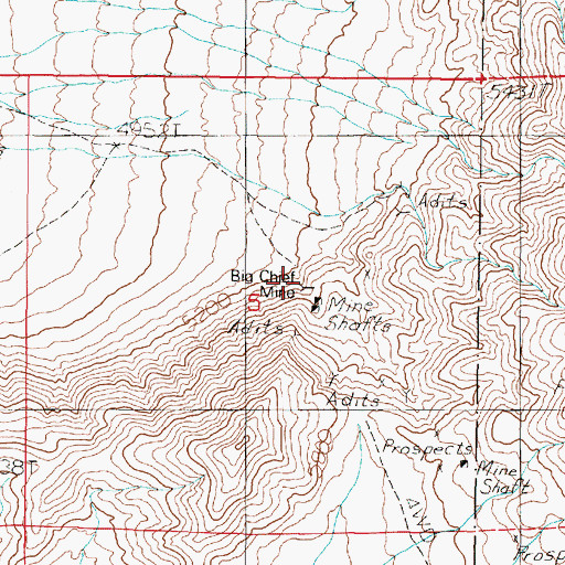 Topographic Map of Big Chief Mine, NV