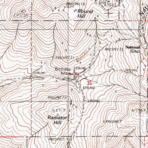 Topographic Map of Birthday Mine, NV