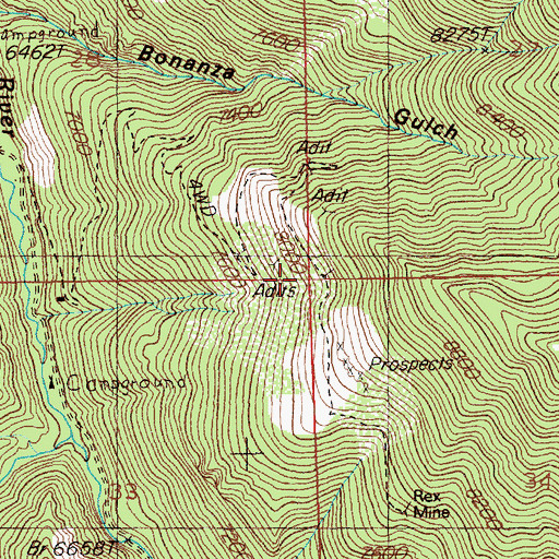 Topographic Map of Bluster Mine, NV