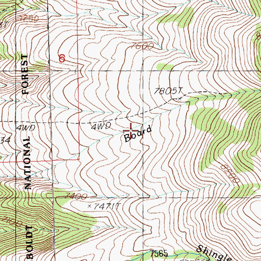 Topographic Map of Board Creek, NV