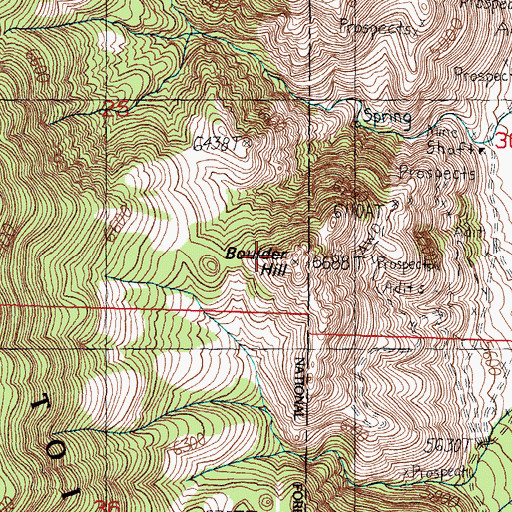 Topographic Map of Boulder Hill, NV