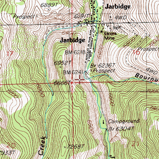 Topographic Map of Bourne Gulch, NV