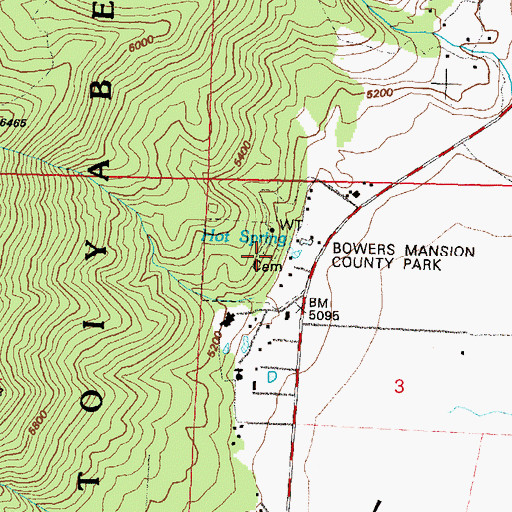 Topographic Map of Bowers Mansion County Park, NV