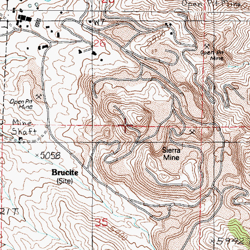 Topographic Map of Brucite Mine, NV