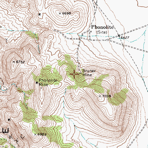 Topographic Map of Bruner Mine, NV