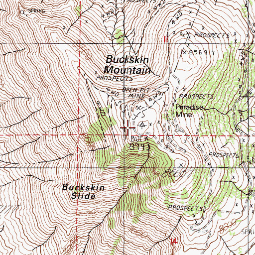 Topographic Map of Buckskin Mountain, NV
