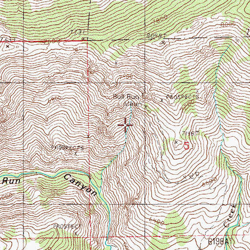 Topographic Map of Bull Run Mine, NV