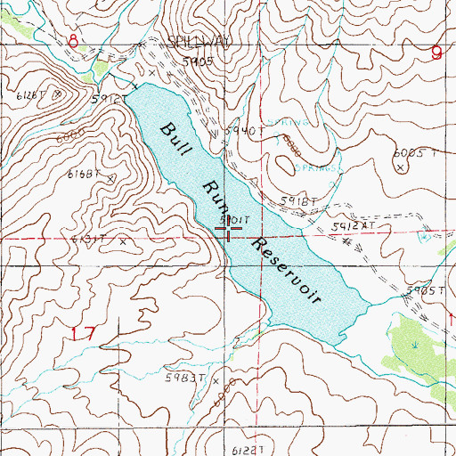 Topographic Map of Bull Run Reservoir, NV