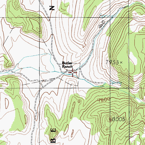Topographic Map of Butler Ranch, NV