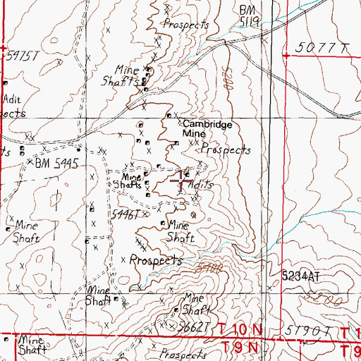 Topographic Map of Cambridge Mine, NV