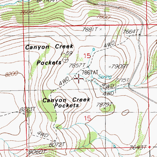 Topographic Map of Canyon Creek Pockets, NV