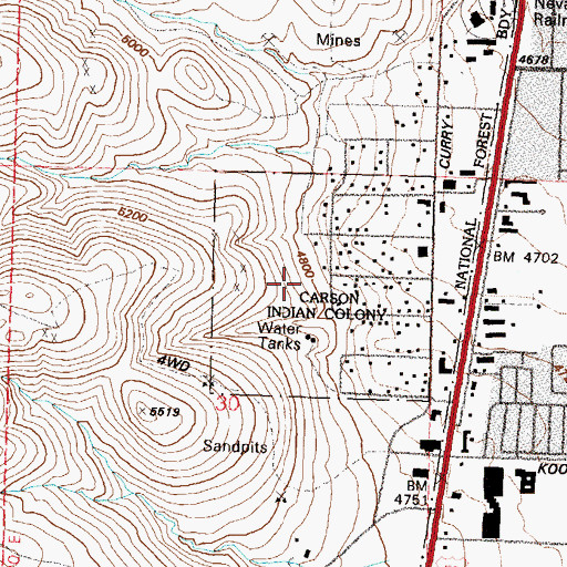 Topographic Map of Carson Colony, NV