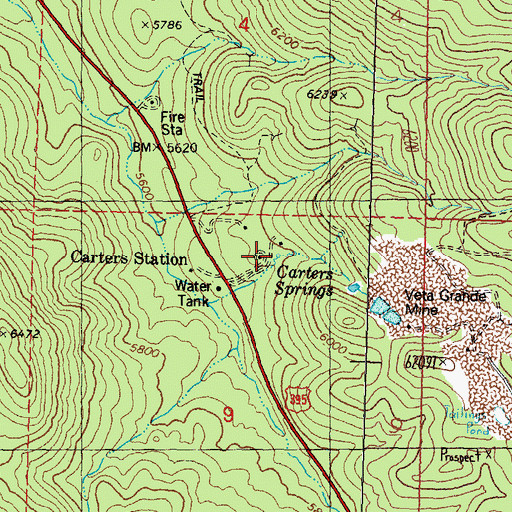 Topographic Map of Carters Springs, NV