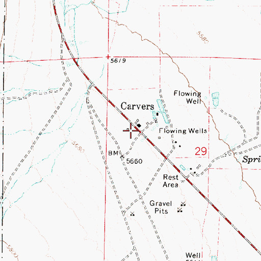 Topographic Map of Carvers, NV