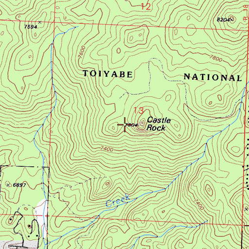 Topographic Map of Castle Rock, NV