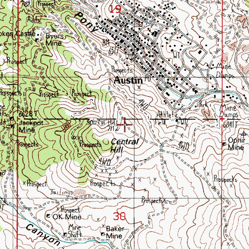 Topographic Map of Central Hill, NV