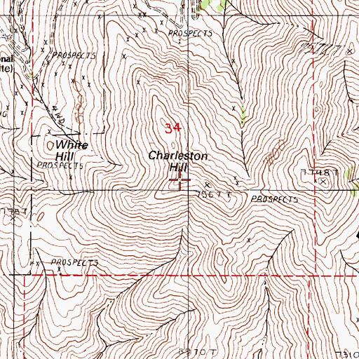 Topographic Map of Charleston Hill, NV