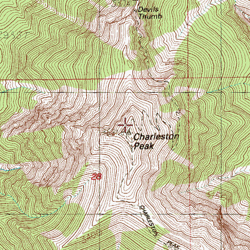Topographic Map of Charleston Peak, NV