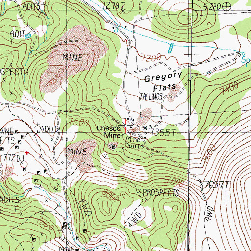 Topographic Map of Chesco Mine, NV