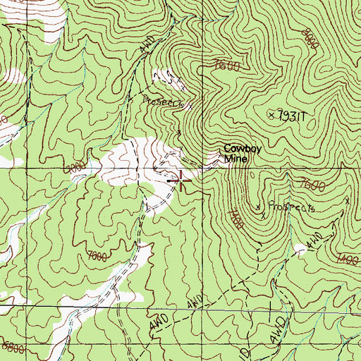 Topographic Map of Cowboy Mine, NV