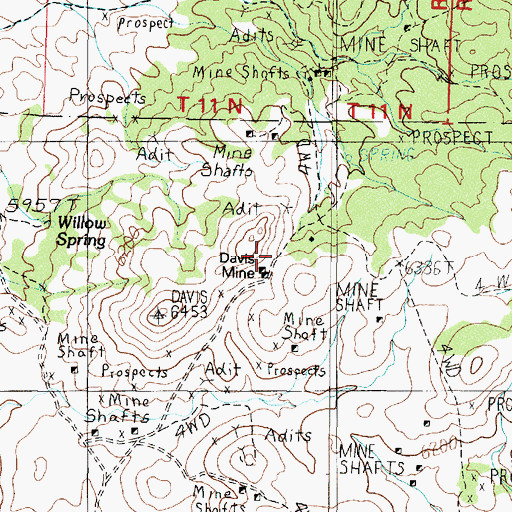 Topographic Map of Davis Mine, NV