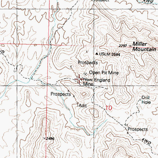 Topographic Map of New England Mine, AZ